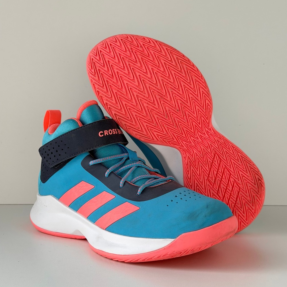 Adidas Cross Em Up Basketball Shoes Kids 3.5 Blue Coral Mid Slip-On Athletic
